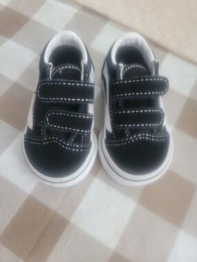 Vans Black & White Toddler Velcro Skate Shoes